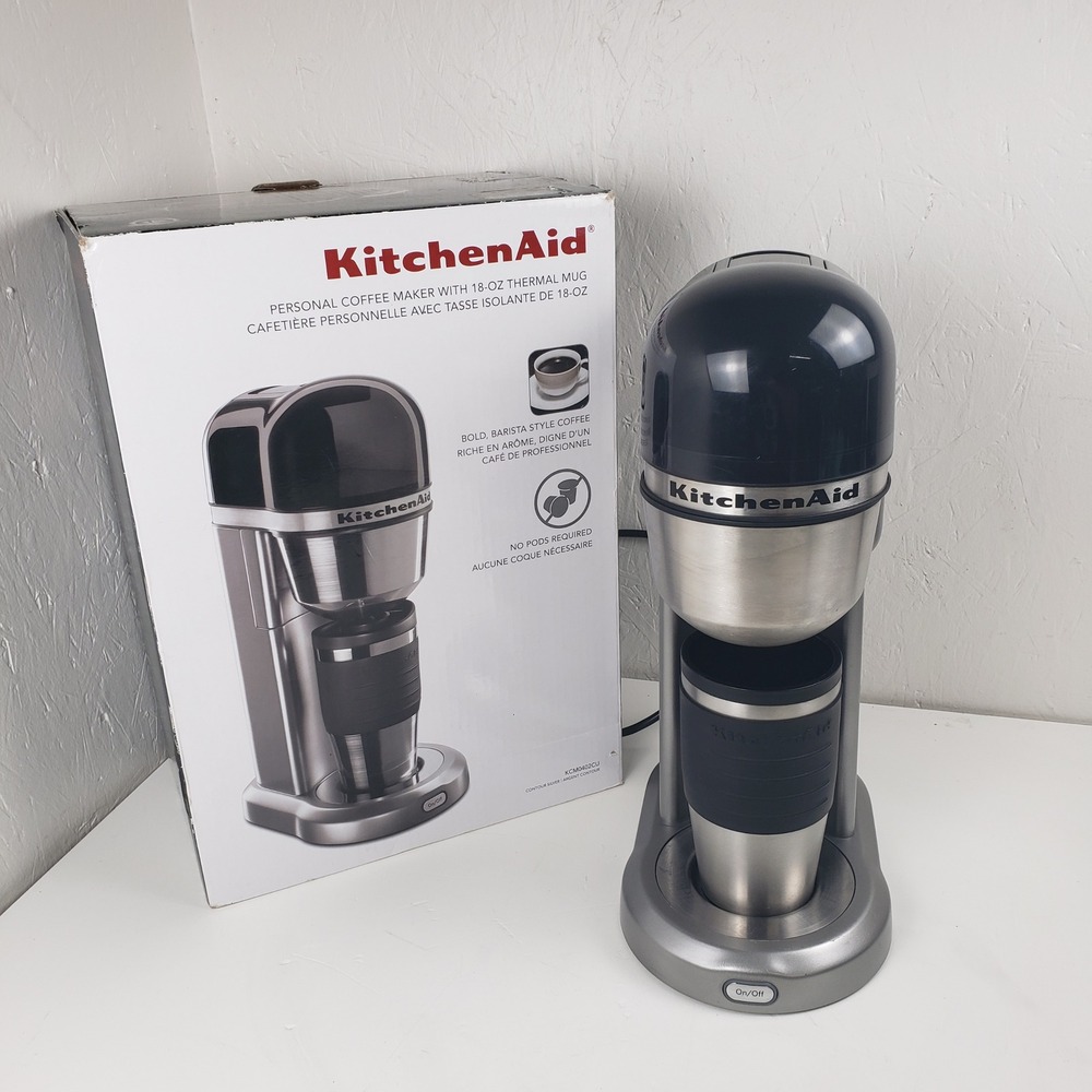 KitchenAid Personal Coffee Maker KCM0402CU Contour Silver Black + 18oz Tumbler